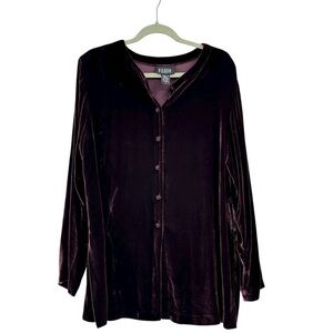 Eileen Fisher Vintage Silk Velvet Long Sleeve Blouse Wine Burgundy Size Large